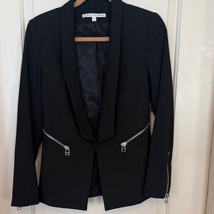 Veronica Beard Black Blazer with eyehook closure, Zipper Accents. Size 4